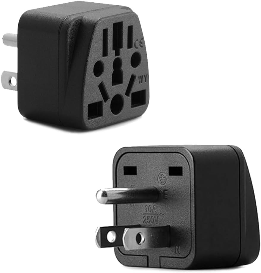 2 Pack US Travel Plug Adapter, UK/EU/AU/CN to USA Grounded 3 Prong Power Convert