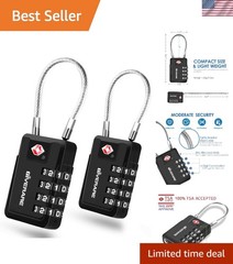 2 Pack TSA Approved 4-Digit Cable Luggage Locks Keyless Travel Suitcase Padlocks