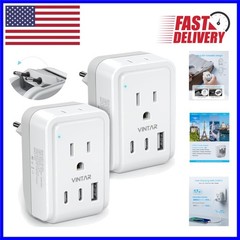 2 Pack European Travel Plug Adapter: 5 in 1 Foldable Dual USB-C Charger