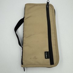 LL Bean Wallet Passport Travel Organizer Zip Around Tan Black Denier Nylon