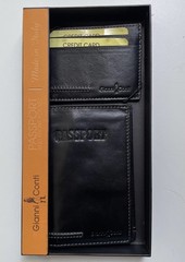 Gianni Conti Leather Passport Holder Wallet Card Holder Set Black NIB Italy