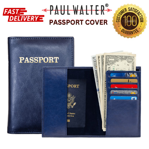 Vegan Leather Blue Passport Cover, ID Holder, Passport Wallet