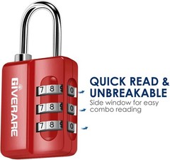 4 Pack Combination Lock, 3-Digit Padlock Keyless, Resettable Luggage Locks for B