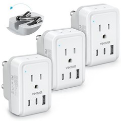 3 Pack South Africa Travel Plug Adapter, VINTAR Foldable Small, white+gray