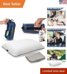 Luxury Memory Foam Travel Pillow with Temp Regulating Case – Portable Comfort