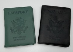 2 U.S. Passport Holder Cover Green Black Embossed Leather US Travel Wallet Case