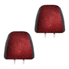 Bling Car Headrest Covers, Sparkling Full Rhinestone Car Seat Head 2 PCS Red