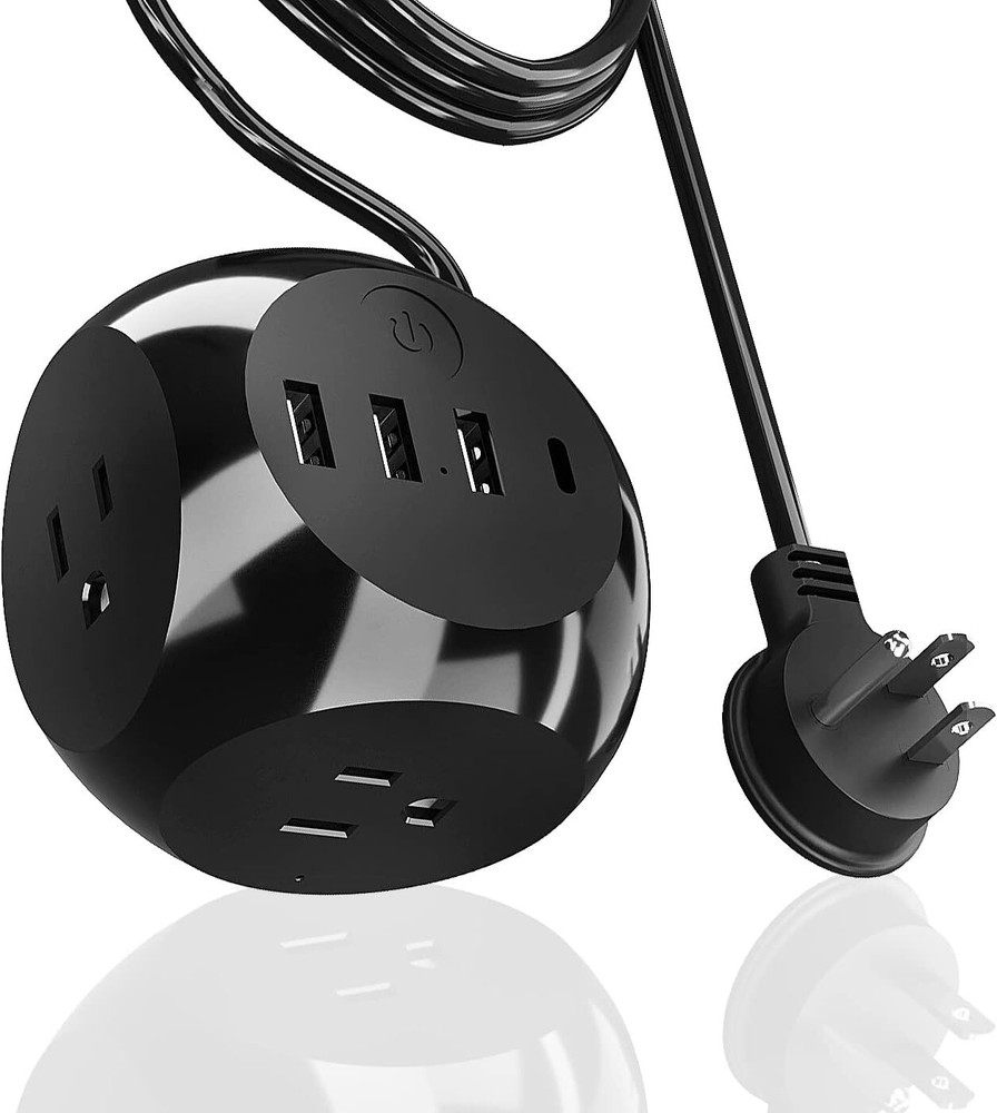 Ceptics USB C Power Strip Cube Compact Size, 21W , 3 USB and 1 USB-C (Black)