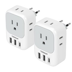 2 Pack European Travel Plug Adapter USB C, TESSAN US to Europe Plug Adapter w…