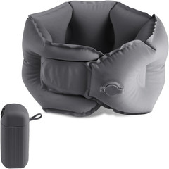 Inflatable Travel Neck Pillow, U-Shape, Dark Gray Nylon, Portable for Airplane,