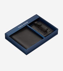 COLE HAAN Passport Wallet Set Black Leather Travel Luggage Tag Gift Box $98