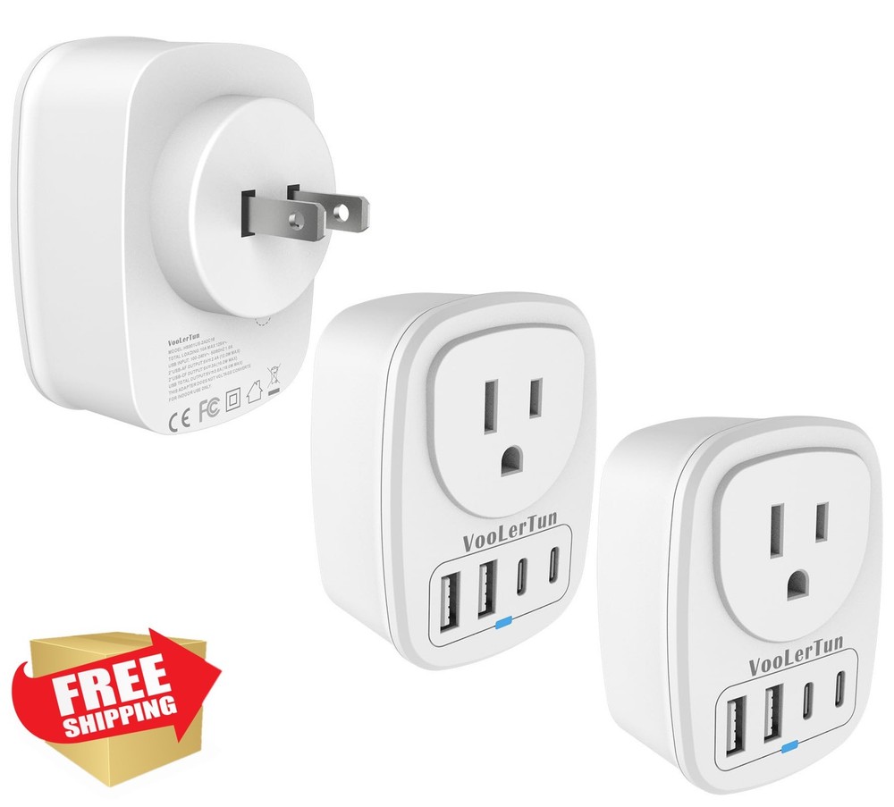 VooLerTun US to Japan Plug Adapter 2 Prong to 3 Prong Outlet Adapter Converte…