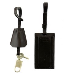 Authentic PRADA Silver Lock and Key Brown Clochette Luggage Travel Tag Set Italy