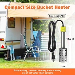 1000W UL-Listed Electric Immersion Heater, Bucket Water Heater 1000W, Silver