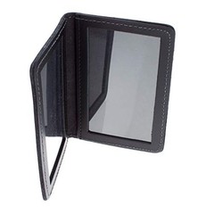 Leather Bifold Minimalist Double ID Card Credential Holder () Smooth Black