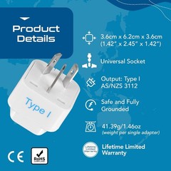 Ultra Compact 3-Pack Travel Plug Adapter for International Designed for Safety