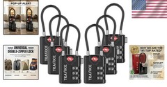Combination Cable Locks, 3-Digit Code, 6 Pack