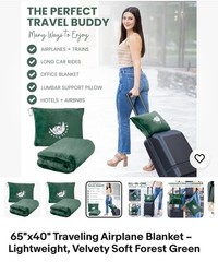 Traveling Airplane Blanket – Lightweight, Velvety Soft Forest Green 65”X40”