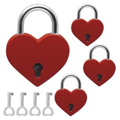 4 Pcs Red Padlocks Key Lock with Key, Mini Love Heart Head Luggage Locks, Mod…