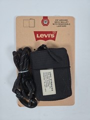 Levi’s Neck Wallet Coin Pocket Black Zip Around Card Flap Lanyard Magnet Travel