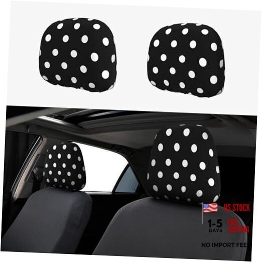 2 Pack Universal Car Headrest Cover Elastic,Cute Stylish Black White Polka Dots