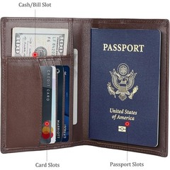 Luxury Leather Bifold Wallet RFID Passport Holder 4 Card Slots Travel Accessory