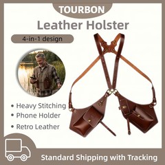 TOURBON Leather Men Carry Harness Underarm Holster Phone Pistol Pouch Suspenders