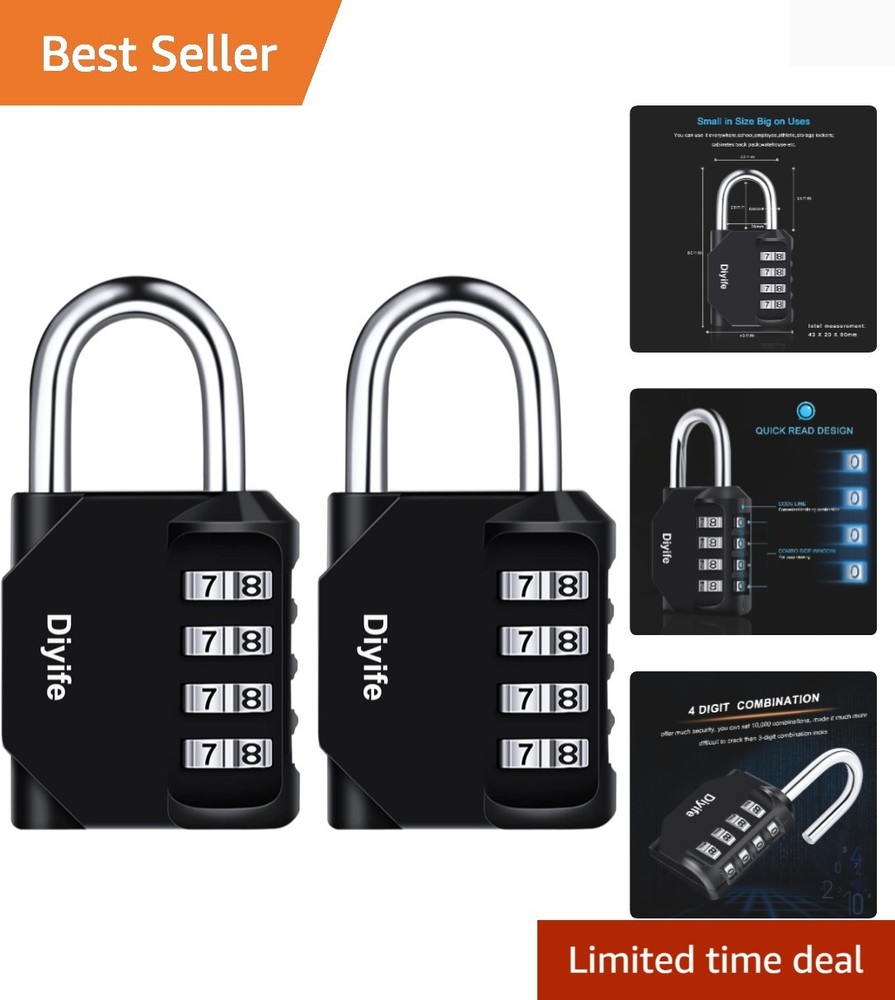 4 Digit Combination Lock, [2 Pack] Outdoor Weatherproof Padlock, Plated Steel…