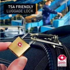 Lewis N. Clark Mini Brass Square TSA Lock + Padlock for Luggage, 3 Pack, Gold