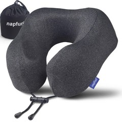 napfun Memory Foam Neck Travel Pillow Dark Gray Ergonomic Support with Carry Bag