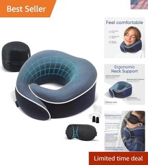 Ergonomic Memory Foam Neck Pillow with Eye Mask & Earplugs – Ideal for Travel
