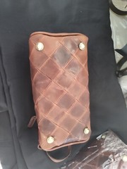 Aaron Leather Goods 10″ Quilted Full Grain Leather Toiletry Bag Dark Brown New