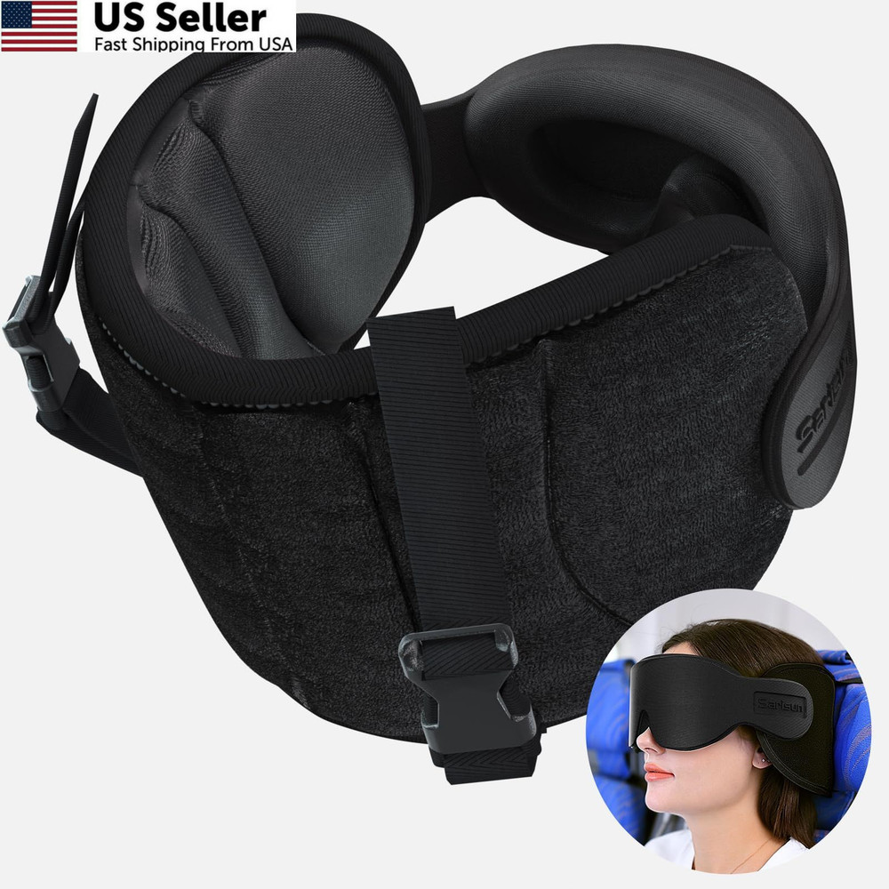 SARISUN Travel Pillows for Airplanes, Airplane Seats with Headrest, Black