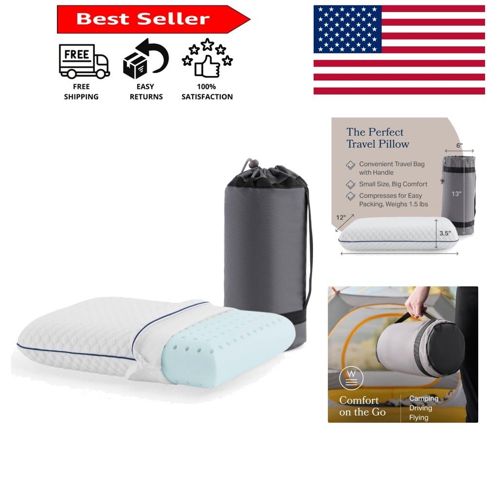 Cooling Gel Memory Foam Camping Pillow for Car, Plane & Beach – Compact 1 Pack