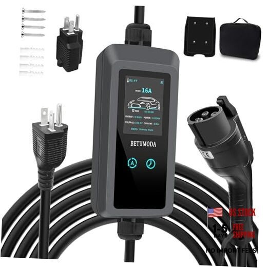 Level 1 EV Charger – 2.8″ LED Touch Screen, 110V/240V, 16 Amp, 25FT