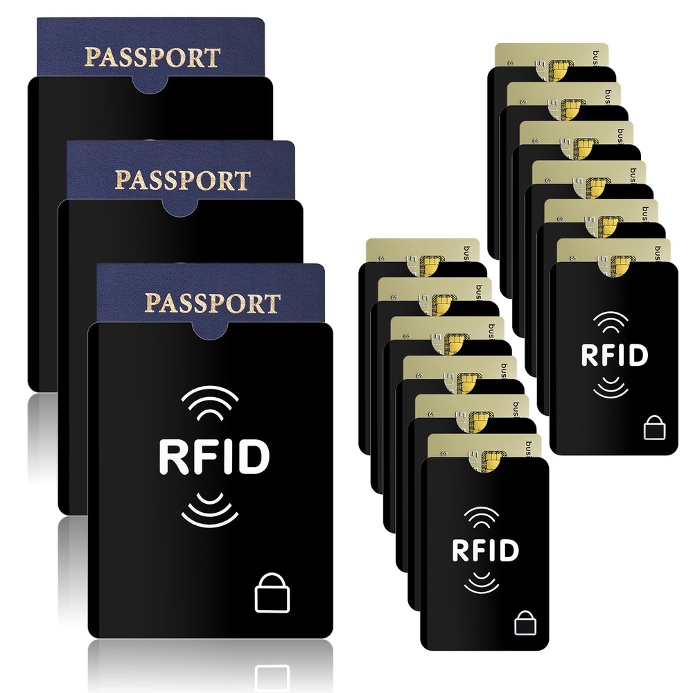 15 PCS RFID Credit Card Sleeve Passport Sleeves black white