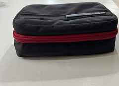Tumi Alpha Split Kit Travel Black Toiletry Cosmetic Bag Organizer Red Zipper