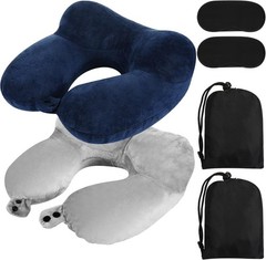 2-piece inflatable travel pillow set (gray and blue)