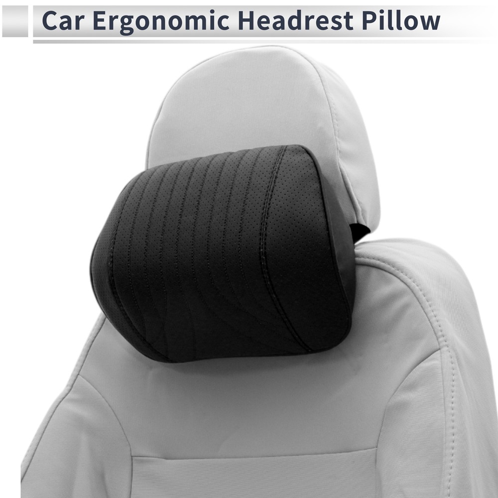 Car Headrest Pillow Ergonomic Seat Headrest Leather Memory Foam Black 1 Pcs