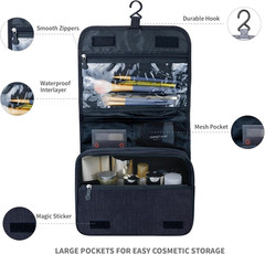 Large Hanging Toiletry Bag Waterproof Cosmetic Travel Makeup Organizer Black