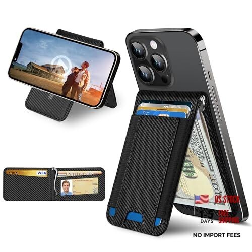 for MagSafe Wallet with Money Clip, Stronger Magnetic Carbon Fiber Black