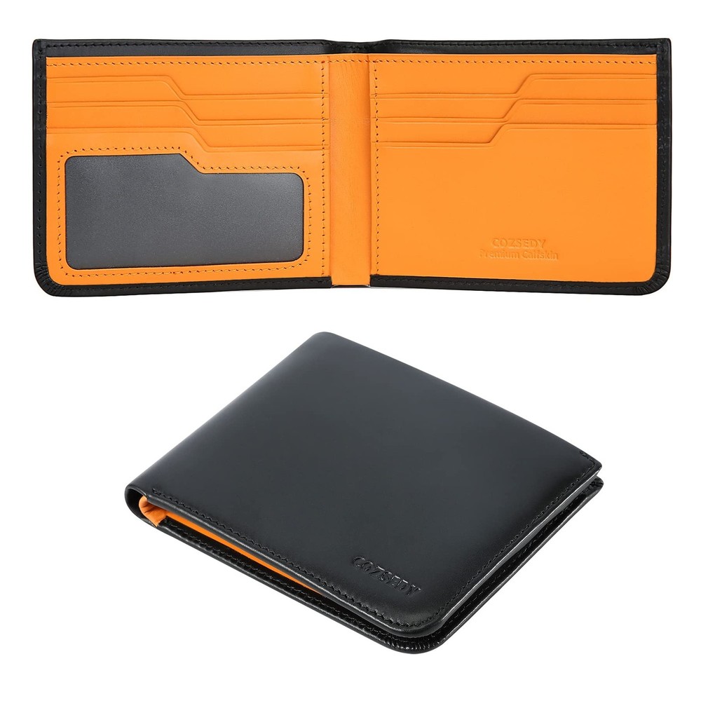 Calfskin Slim Wallets For Men RFID Blocking Leather Minimalist Front Pocket M…