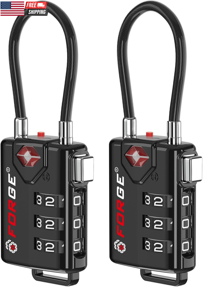 TSA Approved Cable Luggage Locks, Re-Settable Combination with Alloy Body, Black