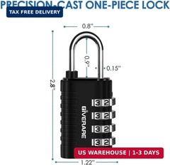 4 Pack Combination Lock, 4-Digit Padlock Keyless, Resettable Metal Luggage Locks