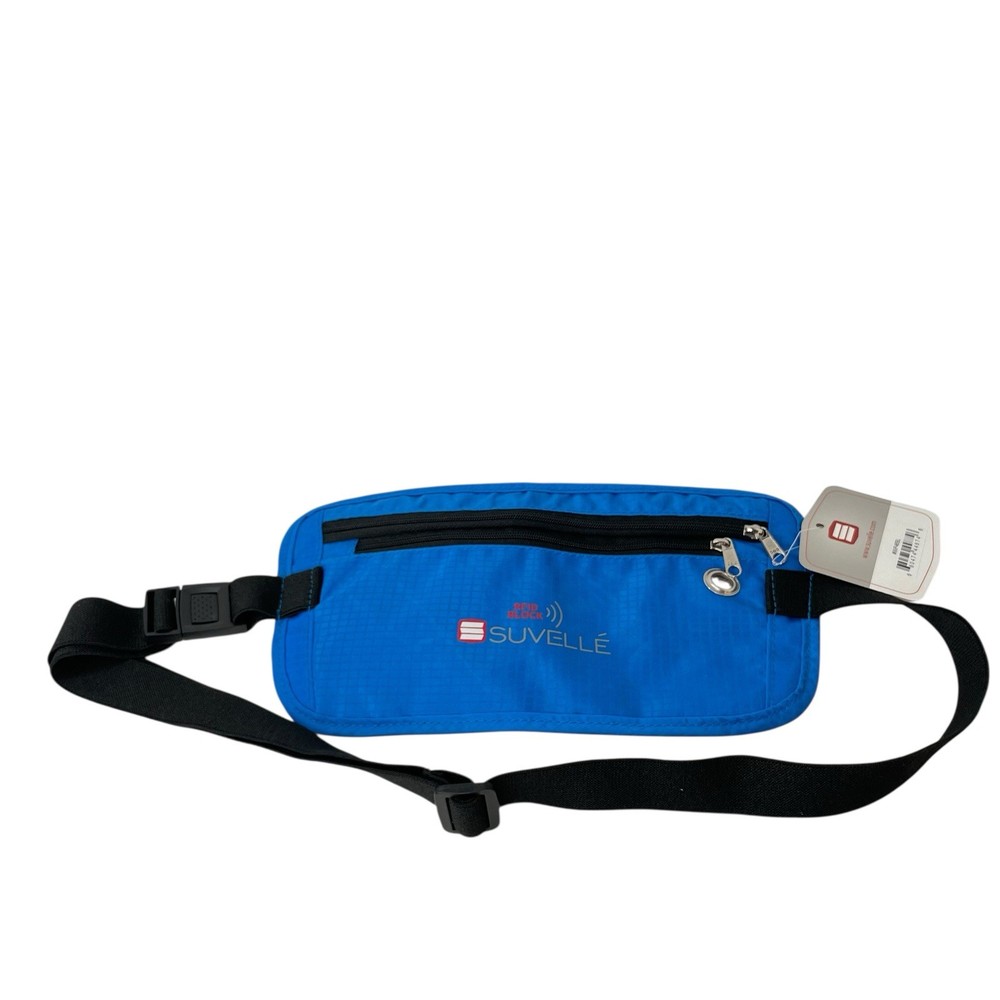 Suvelle RFID Blocking Travel Money Belt Blue Security Pouch Waist Belt New NWT