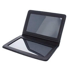 Leather Bifold Minimalist Double ID Card Credential Holder () Smooth Black