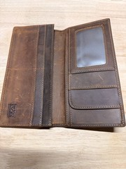 BRASS TACKS Leathercraft Top Grain Leather Long Wallet Mens Dark Brown Used