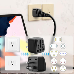 2 Pack US Travel Plug Adapter, UK/EU/AU/CN to USA Grounded 3 Prong Power Convert