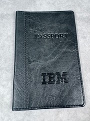 Vintage IBM Leather Passport Holder Black Genuine Leather Travel Wallet Unused