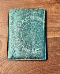 Y2K VTG Coach metallic teal leather passport holder or wallet est. 1941 logo